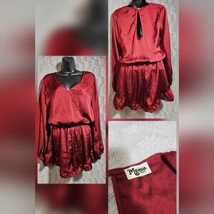 Show Me Your Mumu Deep Red Long Sleeve Romper Small